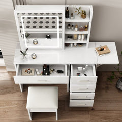 Bellemave® Vanity Mirror with Lights and Table Set with 3 Color Lighting Brightness Adjustable, 5 Drawers - Bellemave