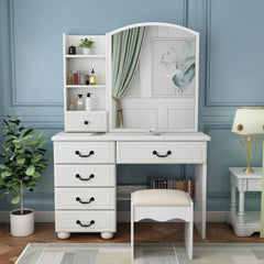 Bellemave® Vanity Mirror with Lights and Table Set with 3 Color Lighting Brightness Adjustable, 6 Drawers - Bellemave