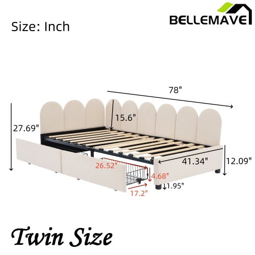 Bellemave® Velvet Upholstered Daybed with 2 Drawers and Soft Fabric Headboard - Bellemave