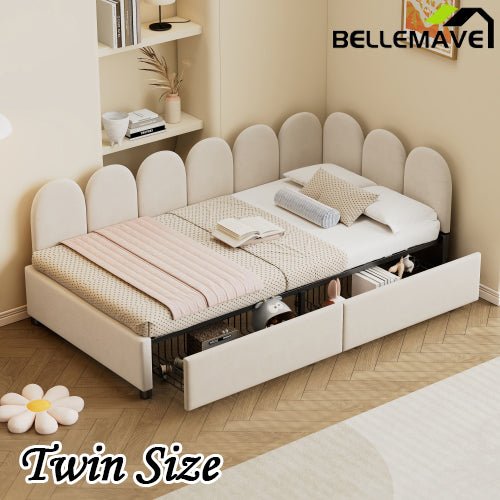 Bellemave® Velvet Upholstered Daybed with 2 Drawers and Soft Fabric Headboard - Bellemave