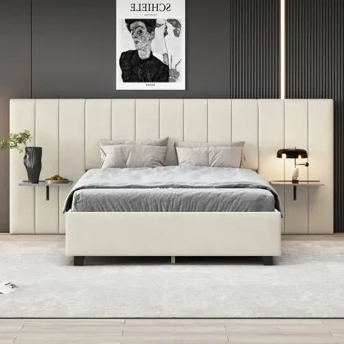 Bellemave® Velvet Upholstered Platform Bed with Big Headboard - Bellemave