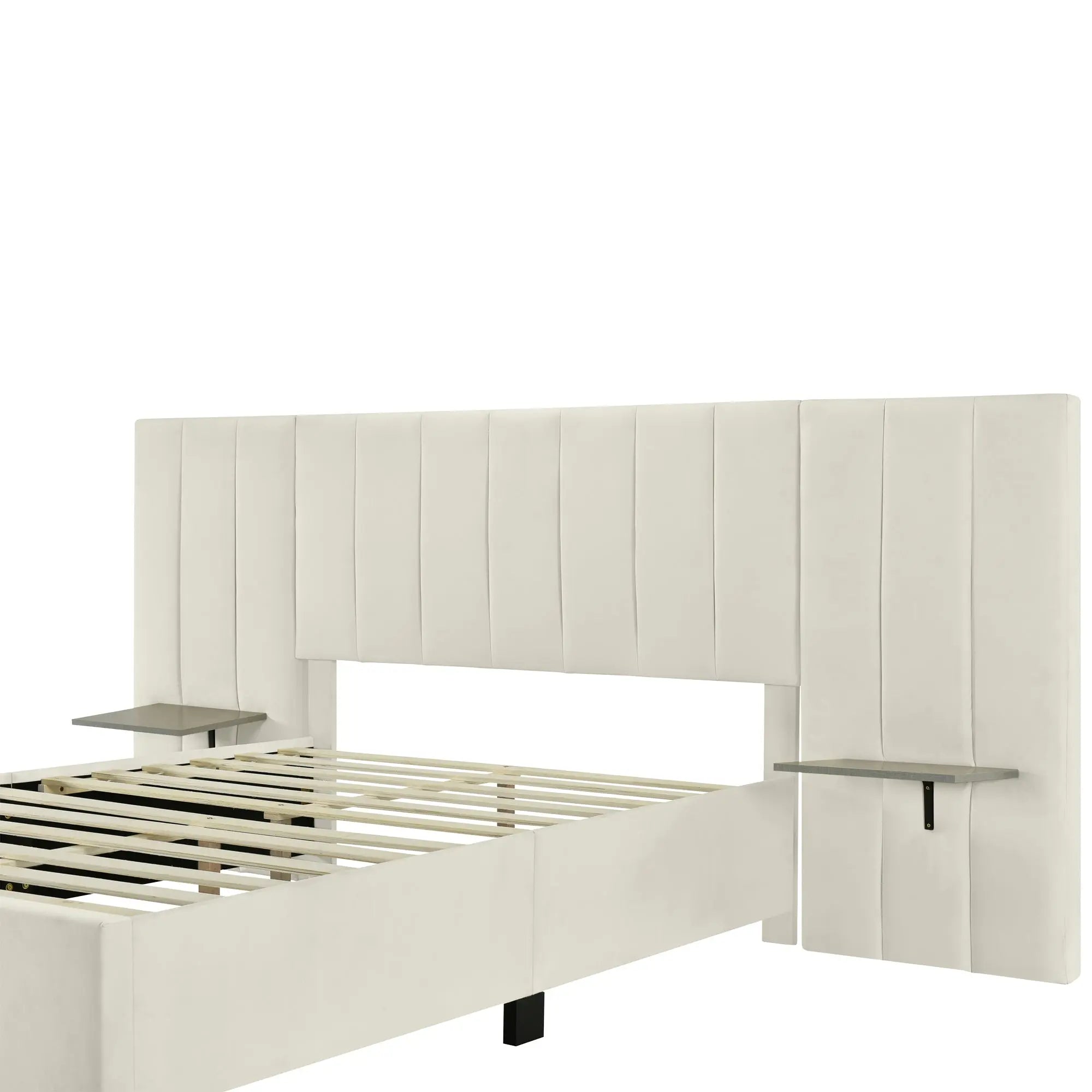 Bellemave® Velvet Upholstered Platform Bed with Big Headboard - Bellemave