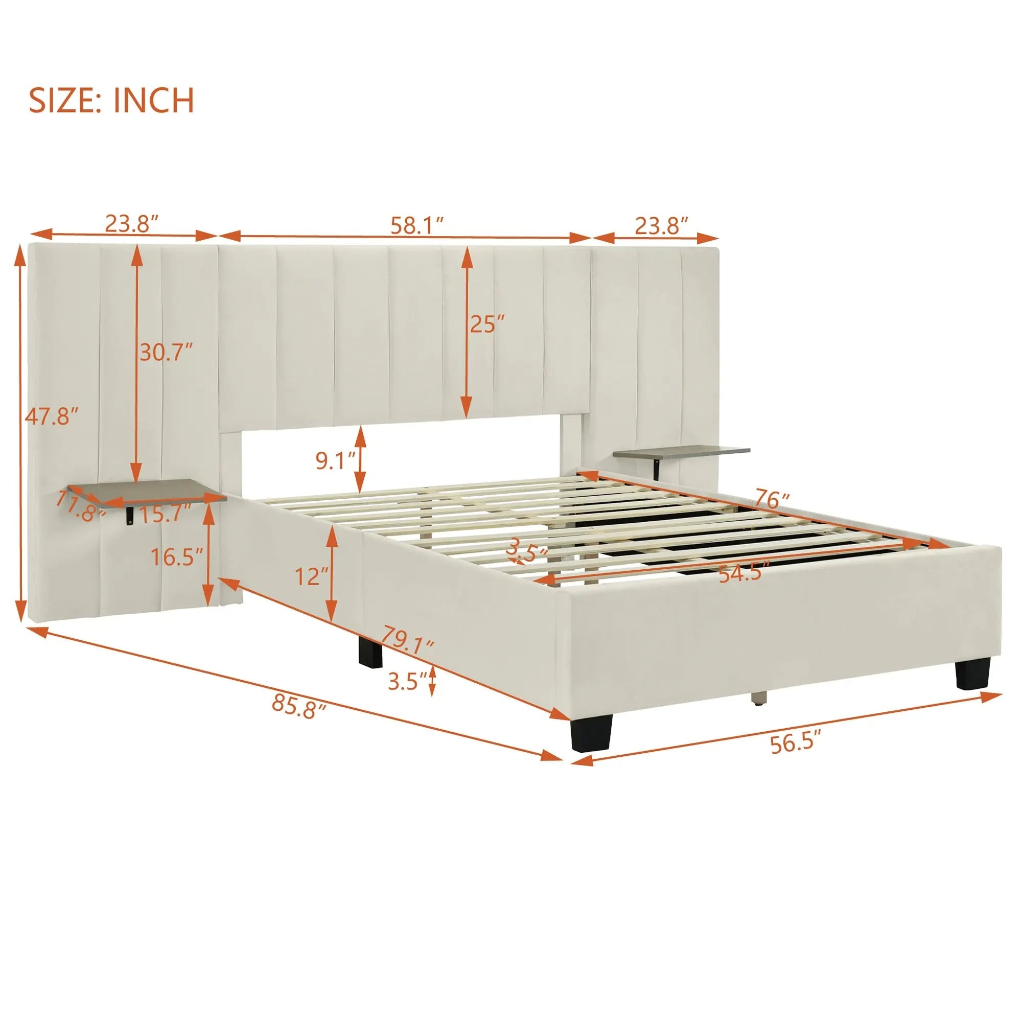 Bellemave® Velvet Upholstered Platform Bed with Big Headboard - Bellemave