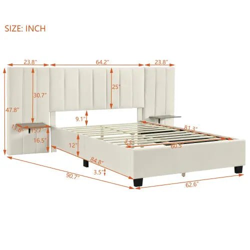 Bellemave® Velvet Upholstered Platform Bed with Big Headboard - Bellemave