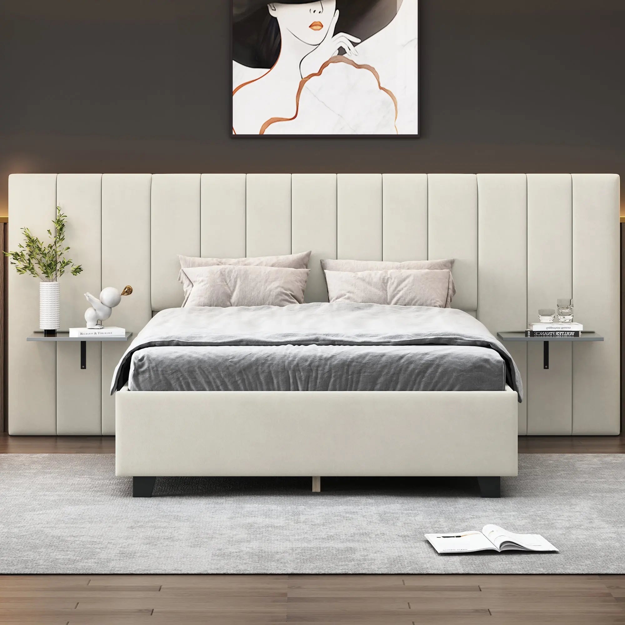 Bellemave® Velvet Upholstered Platform Bed with Big Headboard - Bellemave