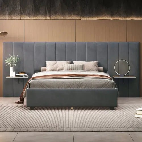 Bellemave® Velvet Upholstered Platform Bed with Big Headboard - Bellemave