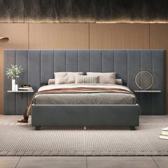 Bellemave® Velvet Upholstered Platform Bed with Big Headboard - Bellemave