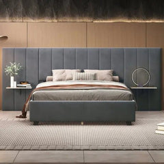 Bellemave® Velvet Upholstered Platform Bed with Big Headboard - Bellemave