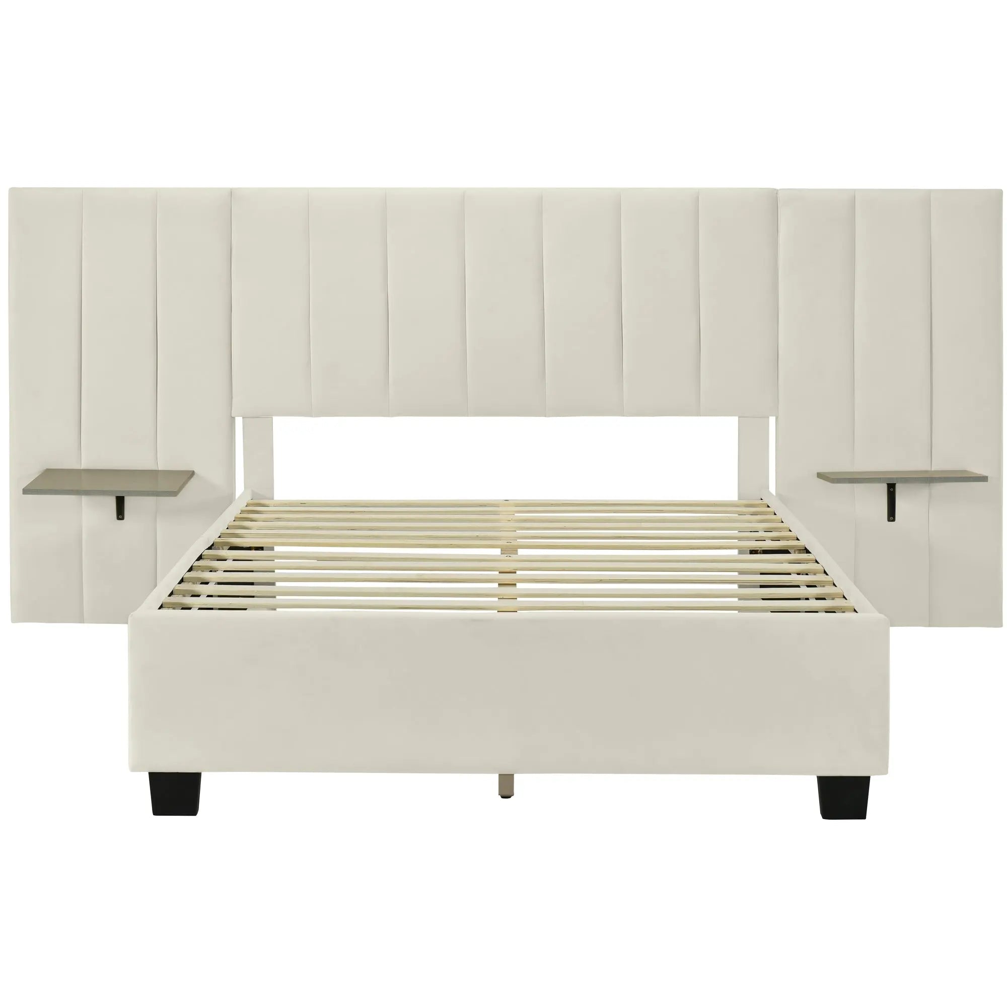 Bellemave® Velvet Upholstered Platform Bed with Big Headboard - Bellemave