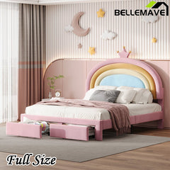 Bellemave® Velvet Upholstered Rainbow Platform Bed with Storage Drawer - Bellemave