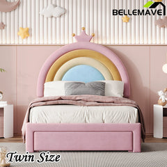 Bellemave® Velvet Upholstered Rainbow Platform Bed with Storage Drawer - Bellemave