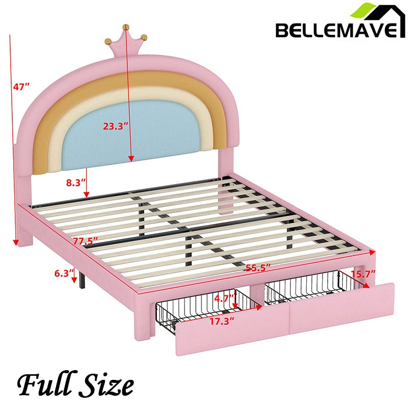 Bellemave® Velvet Upholstered Rainbow Platform Bed with Storage Drawer - Bellemave