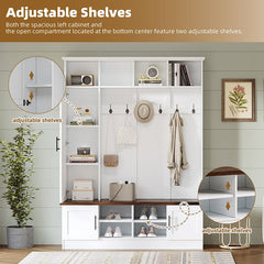 Bellemave® Versatile 3 - in - 1 Hall Tree with 6 Hooks, Farmhouse Walnut Storage Bench with Adjustable Shelves - Bellemave