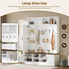 Bellemave® Versatile 3 - in - 1 Hall Tree with 6 Hooks, Farmhouse Walnut Storage Bench with Adjustable Shelves - Bellemave
