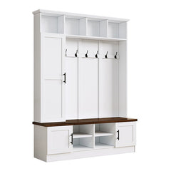 Bellemave® Versatile 3 - in - 1 Hall Tree with 6 Hooks, Farmhouse Walnut Storage Bench with Adjustable Shelves - Bellemave