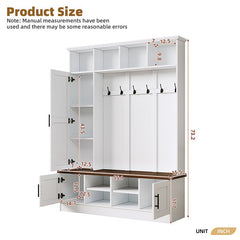 Bellemave® Versatile 3 - in - 1 Hall Tree with 6 Hooks, Farmhouse Walnut Storage Bench with Adjustable Shelves - Bellemave