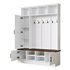 Bellemave® Versatile 3 - in - 1 Hall Tree with 6 Hooks, Farmhouse Walnut Storage Bench with Adjustable Shelves - Bellemave