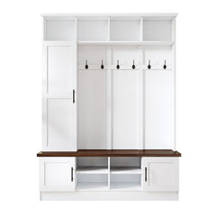 Bellemave® Versatile 3 - in - 1 Hall Tree with 6 Hooks, Farmhouse Walnut Storage Bench with Adjustable Shelves - Bellemave