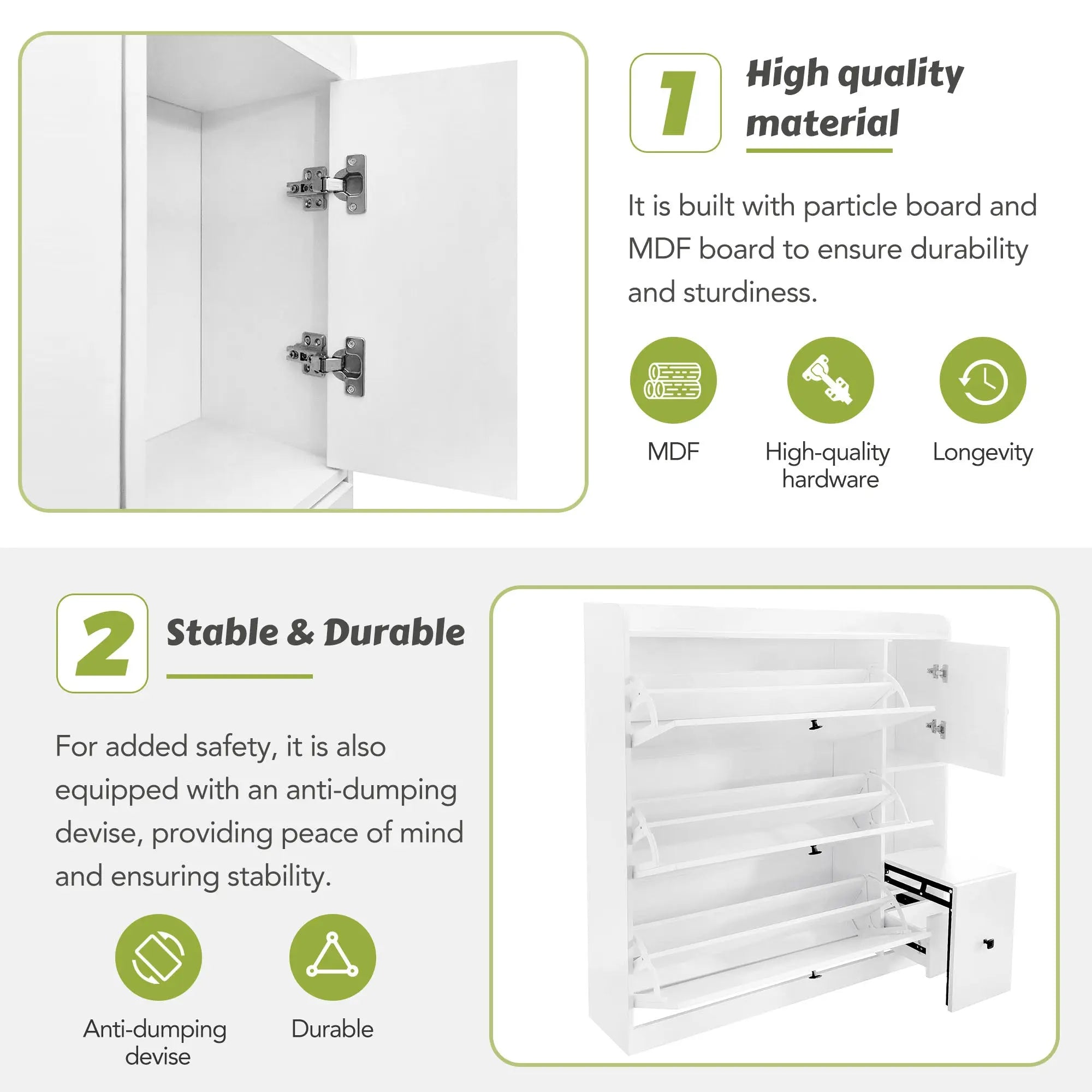 Bellemave® Versatile Shoe Cabinet with 3 Flip Drawers and Pull - down Seat - Bellemave