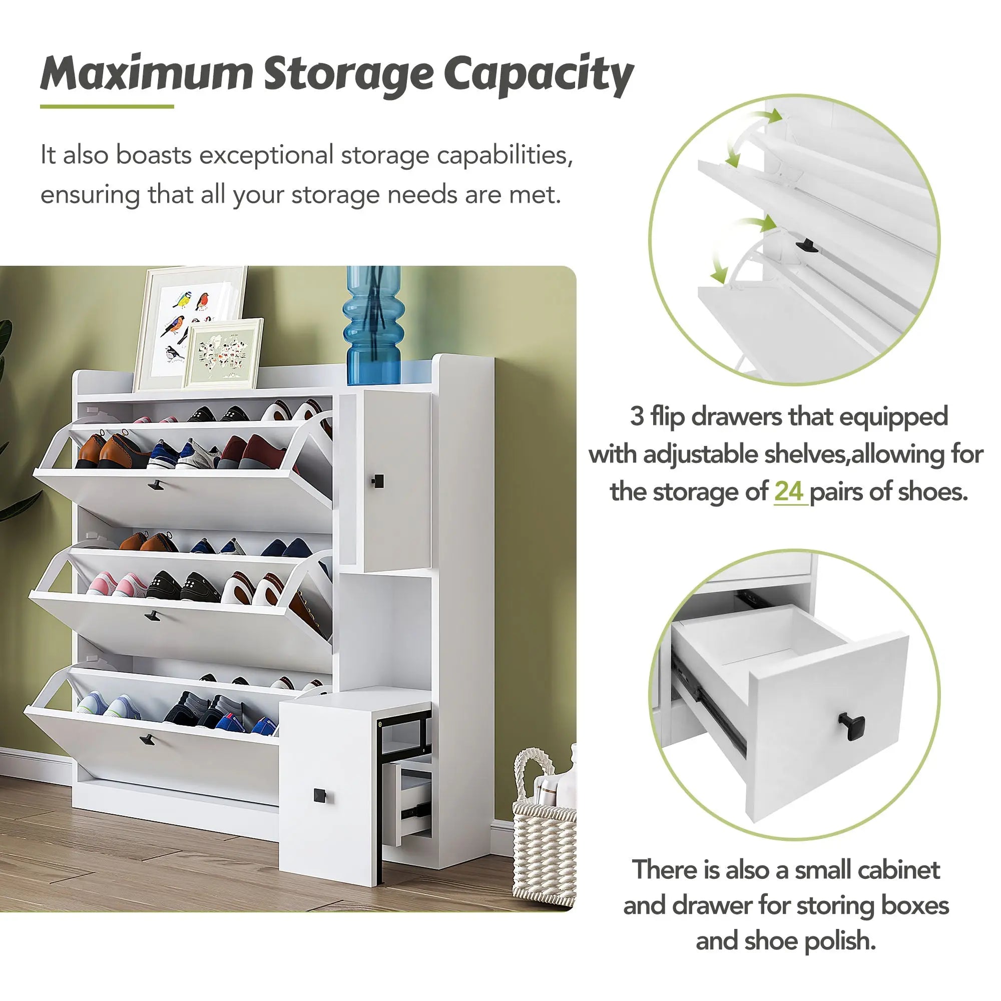 Bellemave® Versatile Shoe Cabinet with 3 Flip Drawers and Pull - down Seat - Bellemave