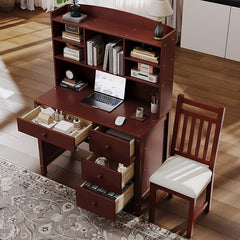 Bellemave® Vintage 40" Executive Desk and Upholstered Chair Set with Bookshelf, Computer Desk with 4 Drawers, Storage Shelf and Chair - Bellemave
