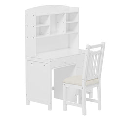Bellemave® Vintage 40" Executive Desk and Upholstered Chair Set with Bookshelf, Computer Desk with 4 Drawers, Storage Shelf and Chair - Bellemave