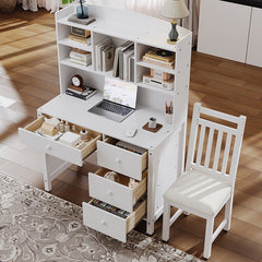 Bellemave® Vintage 40" Executive Desk and Upholstered Chair Set with Bookshelf, Computer Desk with 4 Drawers, Storage Shelf and Chair - Bellemave
