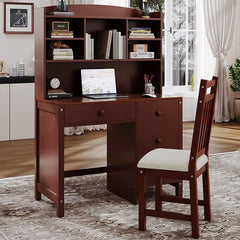 Bellemave® Vintage 40" Executive Desk and Upholstered Chair Set with Bookshelf, Computer Desk with 4 Drawers, Storage Shelf and Chair - Bellemave
