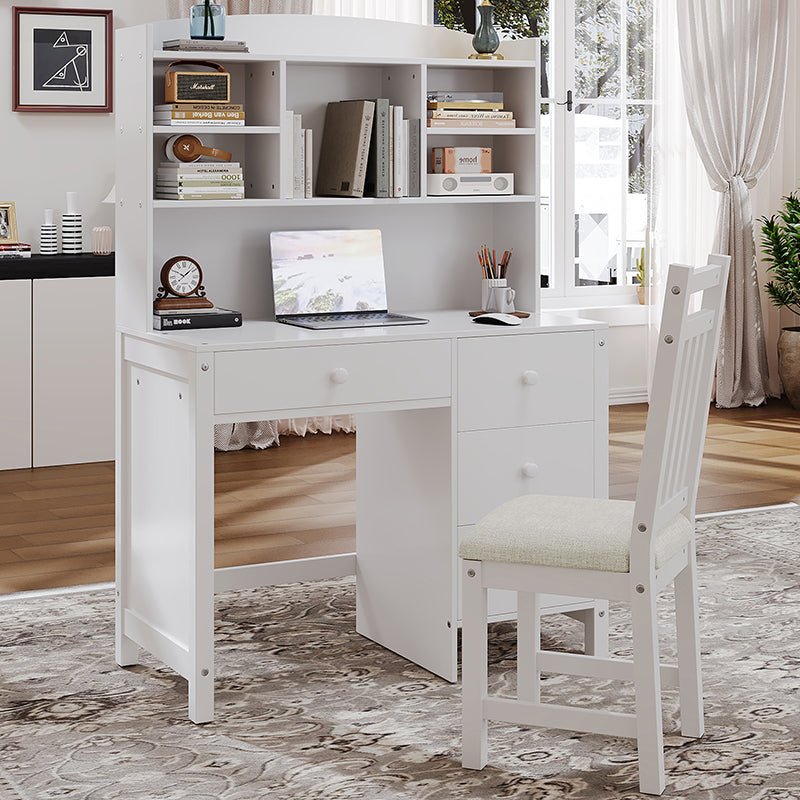 Bellemave® Vintage 40" Executive Desk and Upholstered Chair Set with Bookshelf, Computer Desk with 4 Drawers, Storage Shelf and Chair - Bellemave