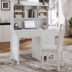 Bellemave® Vintage 40" Executive Desk and Upholstered Chair Set with Bookshelf, Computer Desk with 4 Drawers, Storage Shelf and Chair - Bellemave