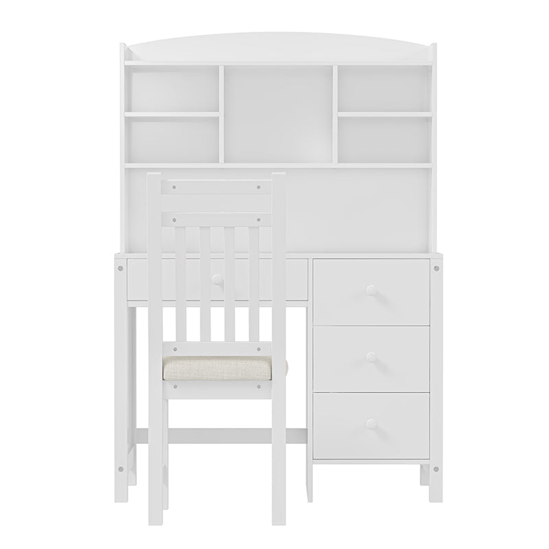 Bellemave® Vintage 40" Executive Desk and Upholstered Chair Set with Bookshelf, Computer Desk with 4 Drawers, Storage Shelf and Chair - Bellemave