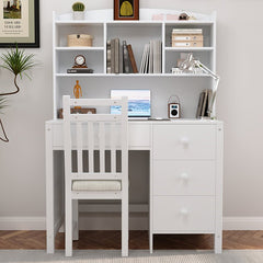 Bellemave® Vintage 40" Executive Desk and Upholstered Chair Set with Bookshelf, Computer Desk with 4 Drawers, Storage Shelf and Chair - Bellemave
