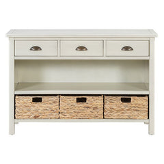 Bellemave® Vintage Console Table with Drawers, Water Hyacinth Woven Baskets - Bellemave
