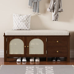 Bellemave® Vintage Shoe Bench with Storage and Cushion, 2 Drawers and 2 Rattan Door - Bellemave