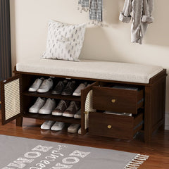 Bellemave® Vintage Shoe Bench with Storage and Cushion, 2 Drawers and 2 Rattan Door - Bellemave