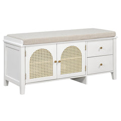 Bellemave® Vintage Shoe Bench with Storage and Cushion, 2 Drawers and 2 Rattan Door - Bellemave