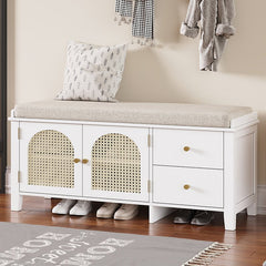 Bellemave® Vintage Shoe Bench with Storage and Cushion, 2 Drawers and 2 Rattan Door - Bellemave