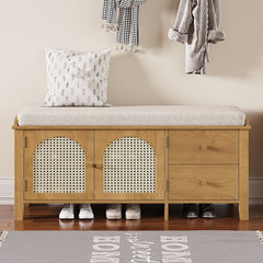 Bellemave® Vintage Shoe Bench with Storage and Cushion, 2 Drawers and 2 Rattan Door - Bellemave