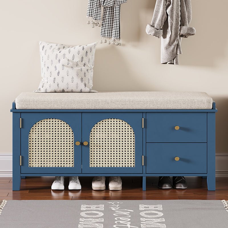 Bellemave® Vintage Shoe Bench with Storage and Cushion, 2 Drawers and 2 Rattan Door - Bellemave