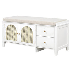 Bellemave® Vintage Shoe Bench with Storage and Cushion, 2 Drawers and 2 Rattan Door - Bellemave