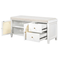 Bellemave® Vintage Shoe Bench with Storage and Cushion, 2 Drawers and 2 Rattan Door - Bellemave