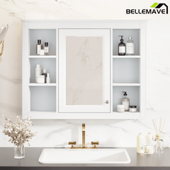 Bellemave® Wall Mounted Medicine Cabinet with Mirror Door & 6 Adjustable Shelves, 35"W x 27.5"H – Bathroom Storage Cabinet - Bellemave