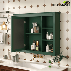 Bellemave® Wall Mounted Medicine Cabinet with Mirror Door & 6 Adjustable Shelves, 35"W x 27.5"H – Bathroom Storage Cabinet - Bellemave