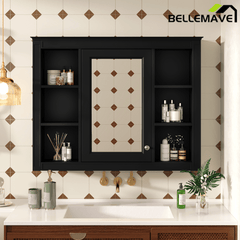 Bellemave® Wall Mounted Medicine Cabinet with Mirror Door & 6 Adjustable Shelves, 35"W x 27.5"H – Bathroom Storage Cabinet - Bellemave