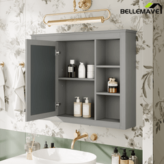 Bellemave® Wall Mounted Medicine Cabinet with Mirror Door & 6 Adjustable Shelves, 35"W x 27.5"H – Bathroom Storage Cabinet - Bellemave