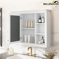 Bellemave® Wall Mounted Medicine Cabinet with Mirror Door & 6 Adjustable Shelves, 35"W x 27.5"H – Bathroom Storage Cabinet - Bellemave