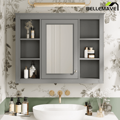 Bellemave® Wall Mounted Medicine Cabinet with Mirror Door & 6 Adjustable Shelves, 35"W x 27.5"H – Bathroom Storage Cabinet - Bellemave