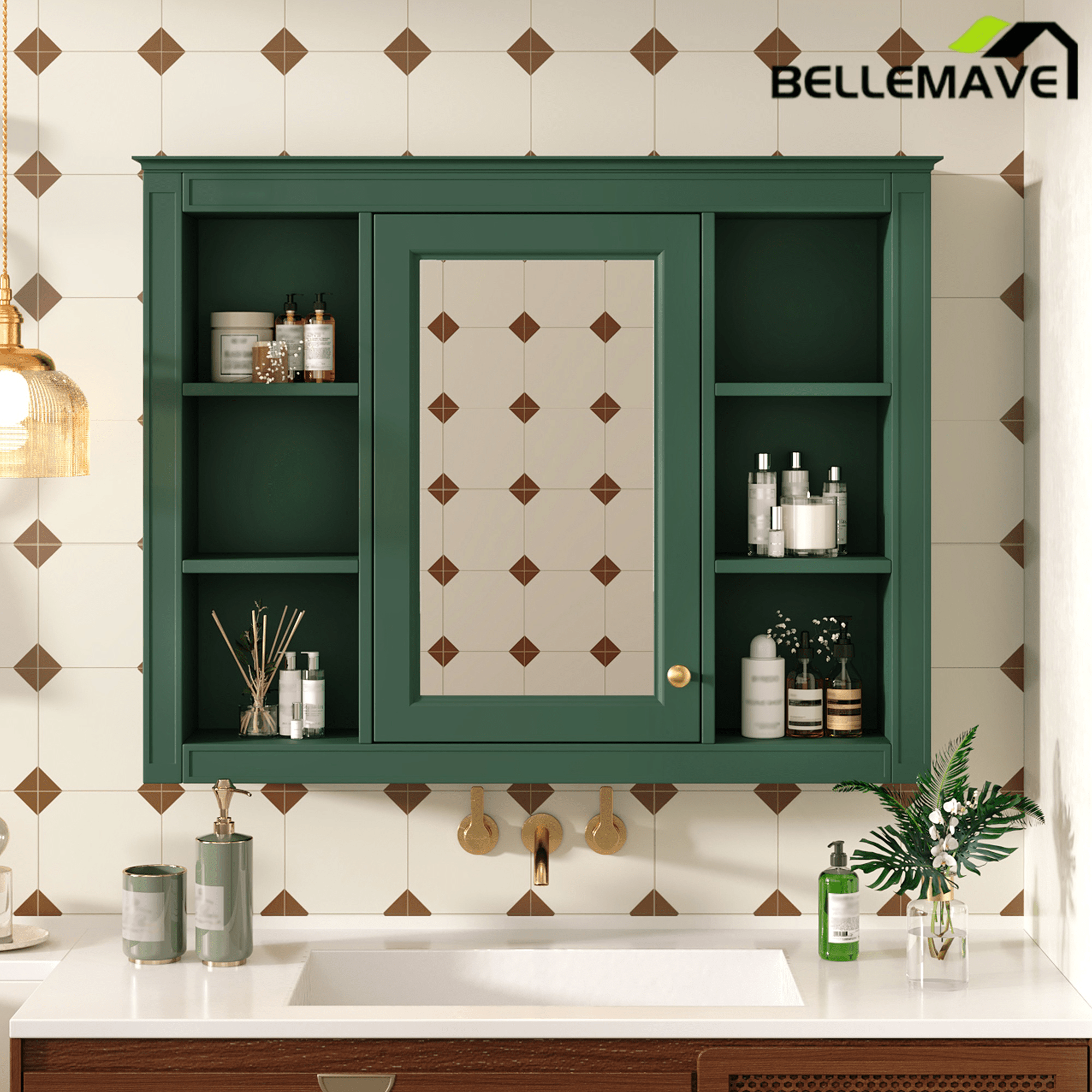 Bellemave® Wall Mounted Medicine Cabinet with Mirror Door & 6 Adjustable Shelves, 35"W x 27.5"H – Bathroom Storage Cabinet - Bellemave