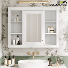 Bellemave® Wall Mounted Medicine Cabinet with Mirror Door & 6 Adjustable Shelves, 35"W x 27.5"H – Bathroom Storage Cabinet - Bellemave