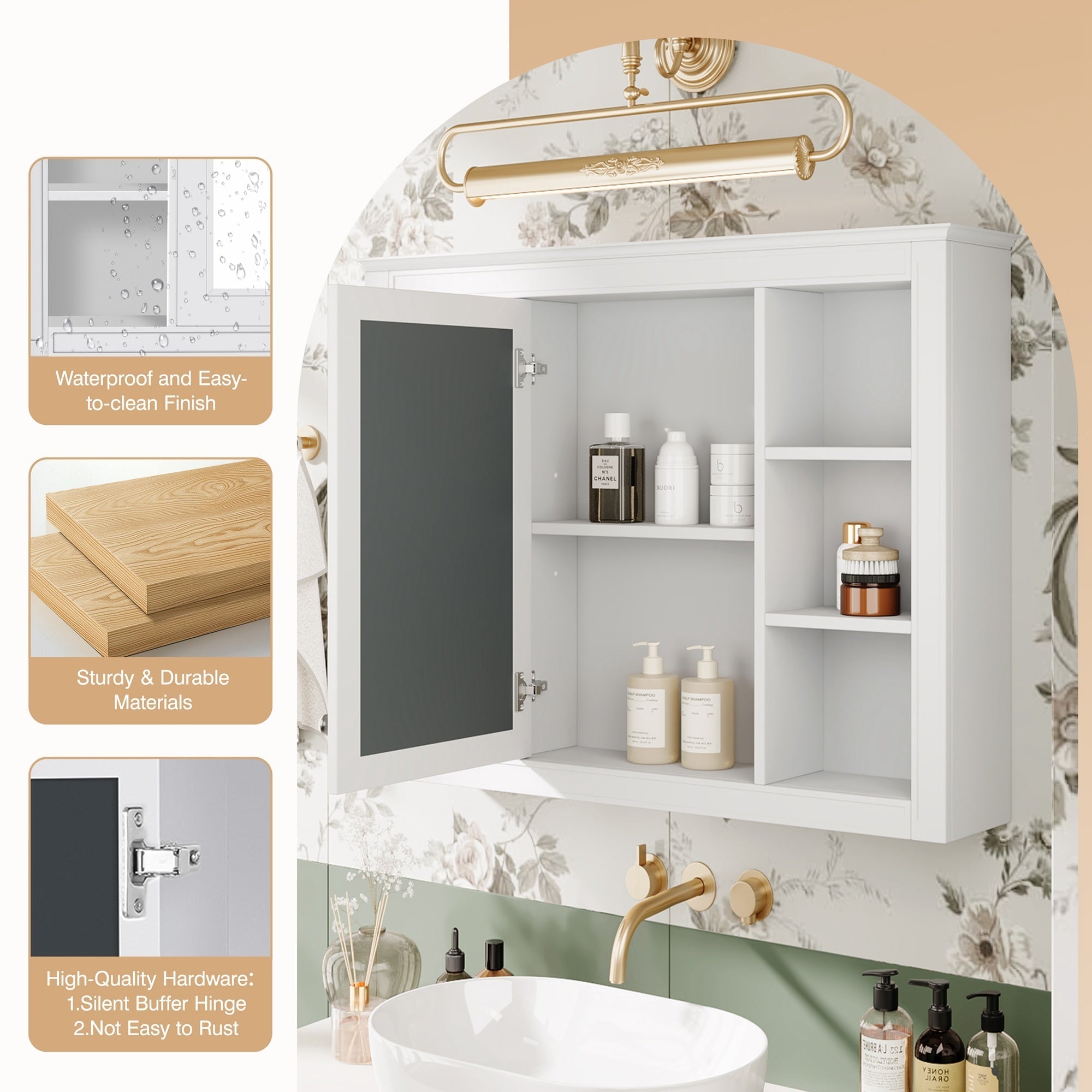 Bellemave® Wall Mounted Medicine Cabinet with Mirror Door & 6 Adjustable Shelves, 35"W x 27.5"H – Bathroom Storage Cabinet - Bellemave